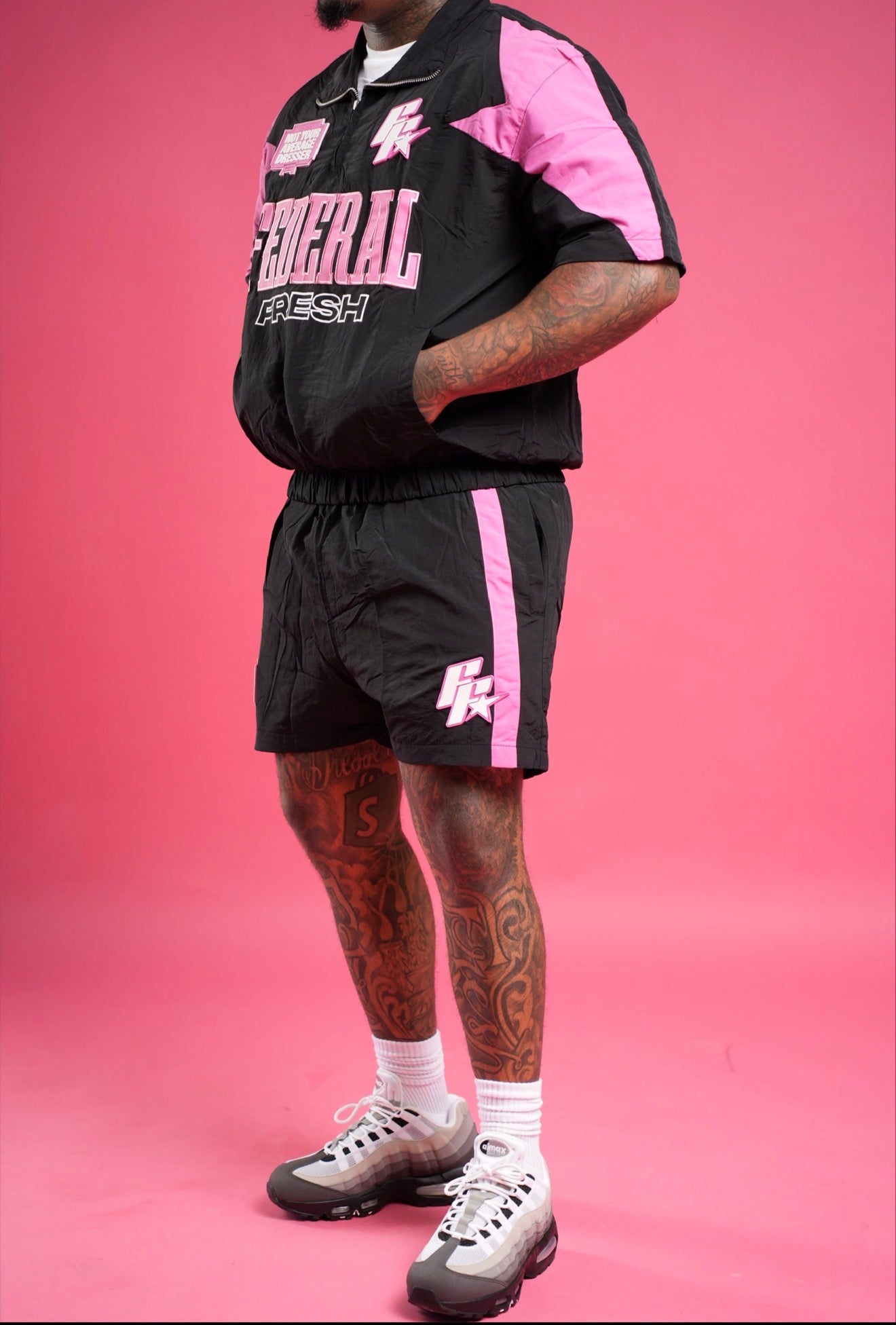 Black and Pink Federal Fresh Windbreaker Shorts