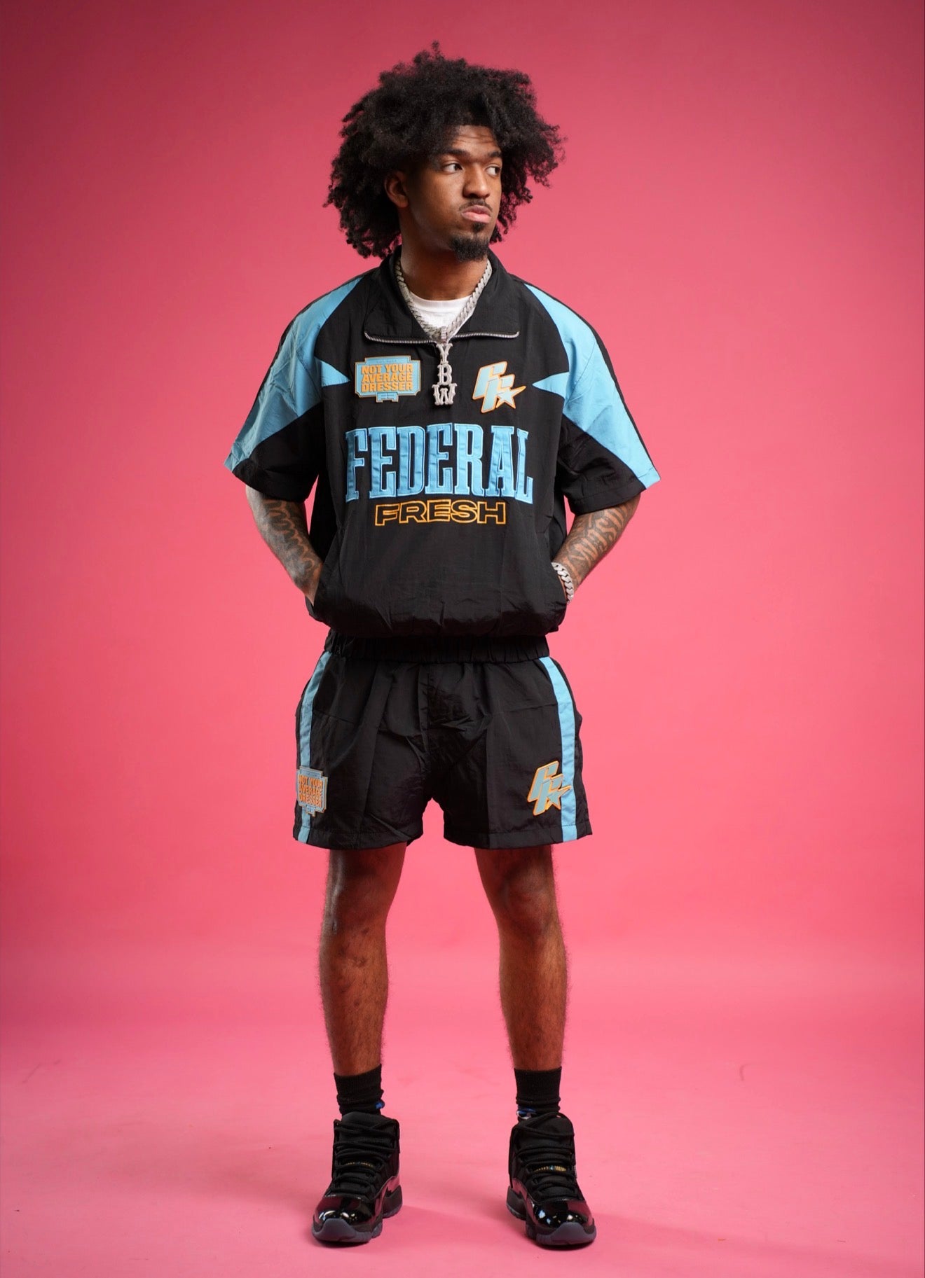 Black and Blue Federal Fresh Windbreaker Shorts