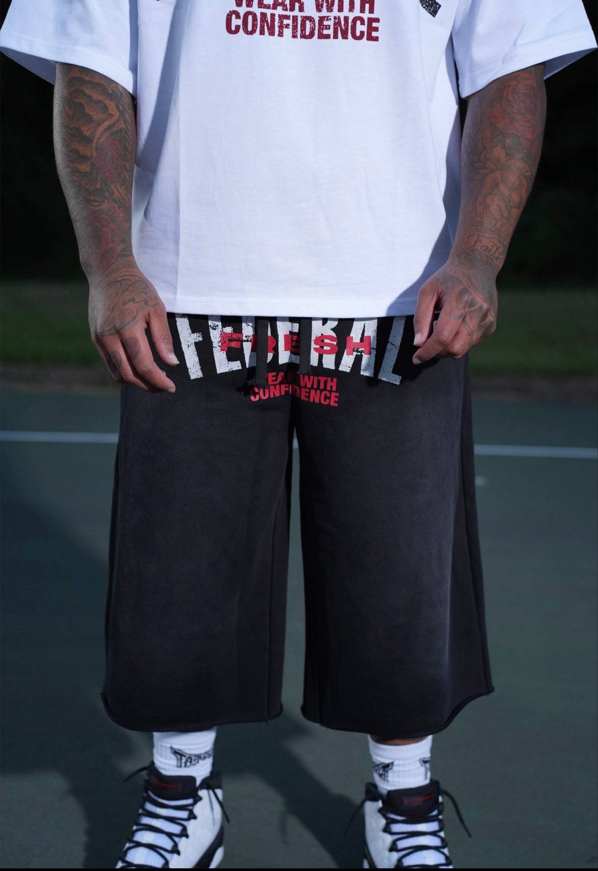 Black and Red Federal Fresh 3/4 Shorts
