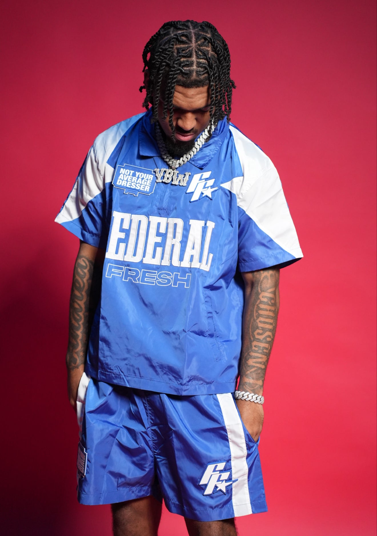 Royal Blue and White Federal Fresh Windbreaker Shorts