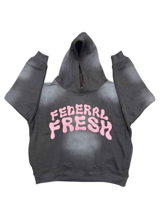 Acid Wash Grey and Pink Federal Fresh Hoodie