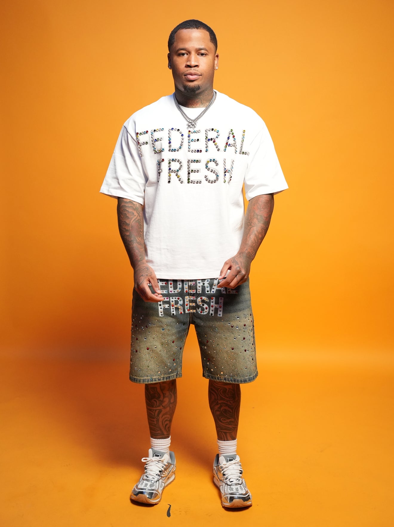 White Rhinestones Federal Fresh T-Shirt