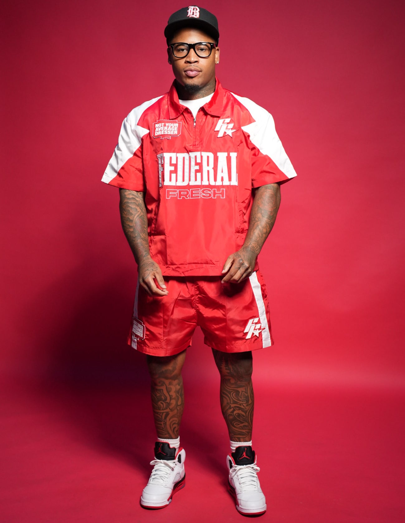 Red and White Federal Fresh Windbreaker Top