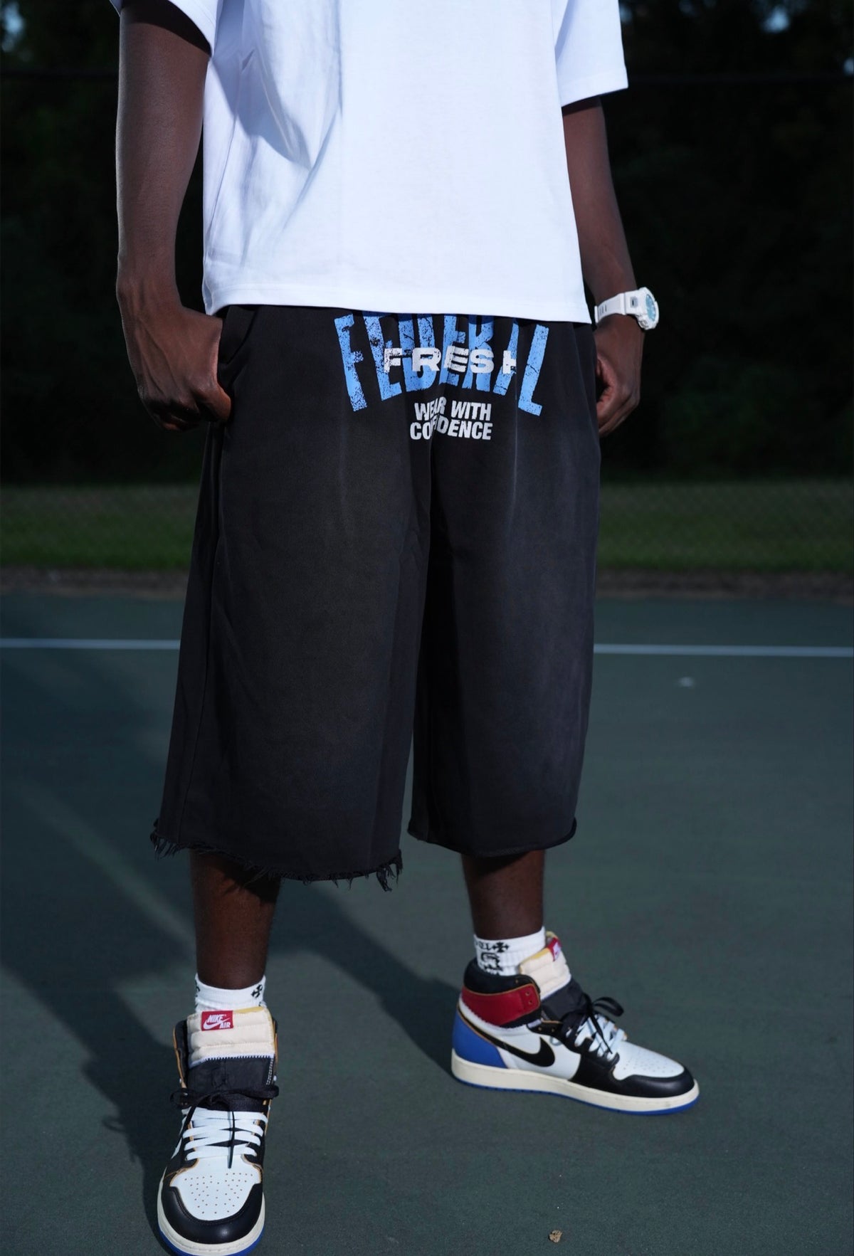 Federal Fresh Black and Blue 3/4 Shorts