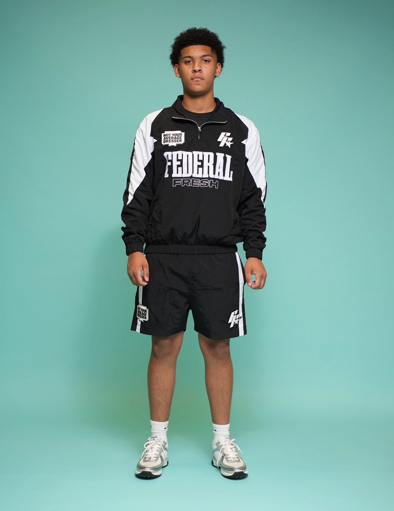Black and White Federal Fresh Windbreaker Shorts