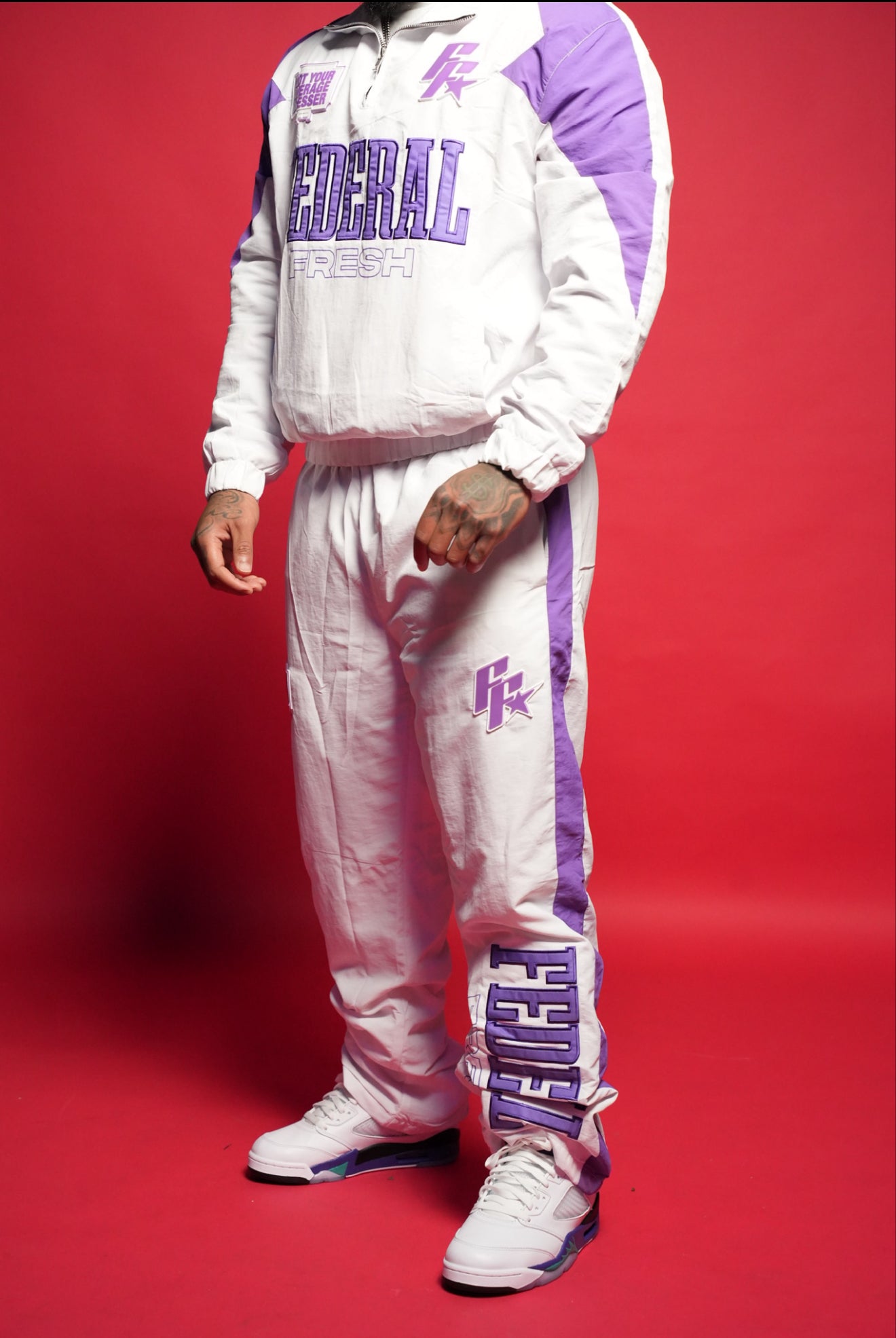 White and Purple Federal Fresh Windbreaker Pants
