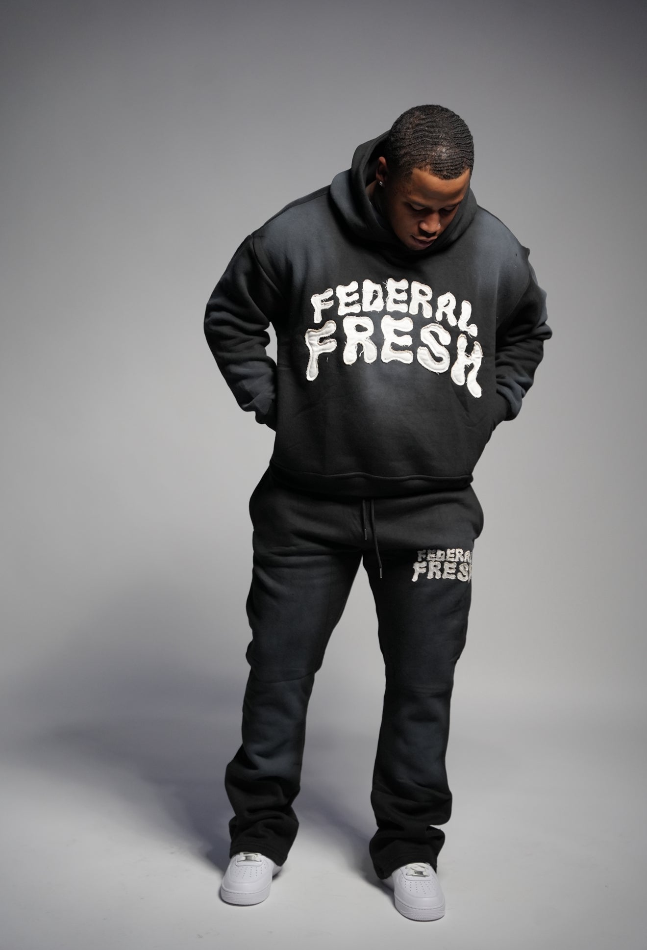 Black Acid Wash Federal Fresh Flared Sweatpants