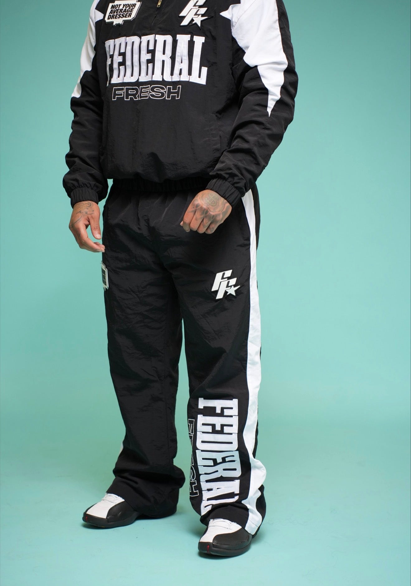 Black and White Federal Fresh Windbreaker Pants
