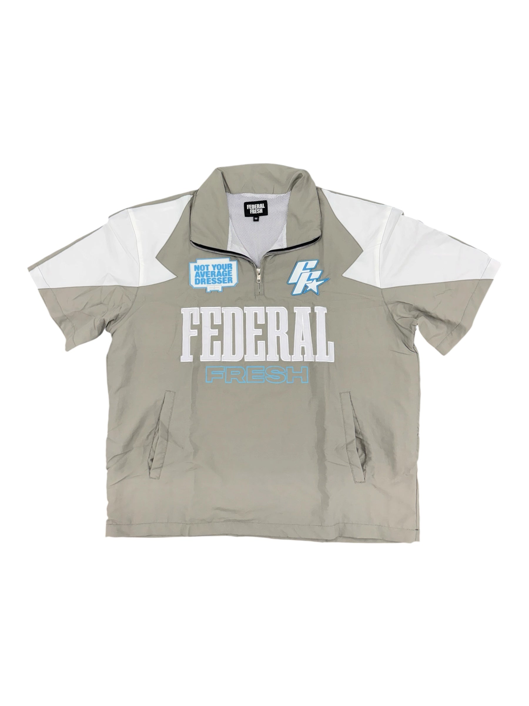 Grey and Blue Windbreaker Top