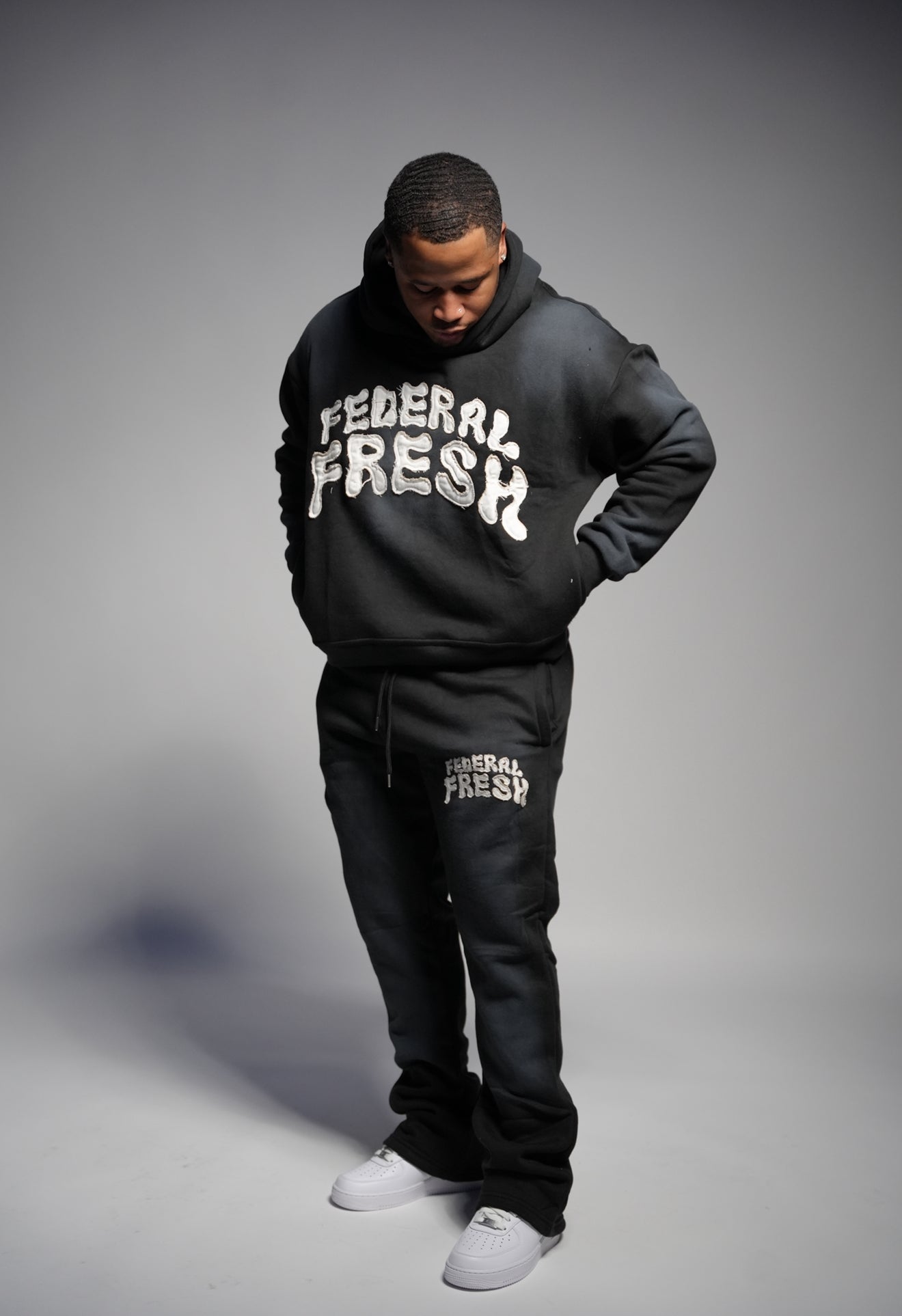 Black Acid Wash Federal Fresh Flared Sweatpants