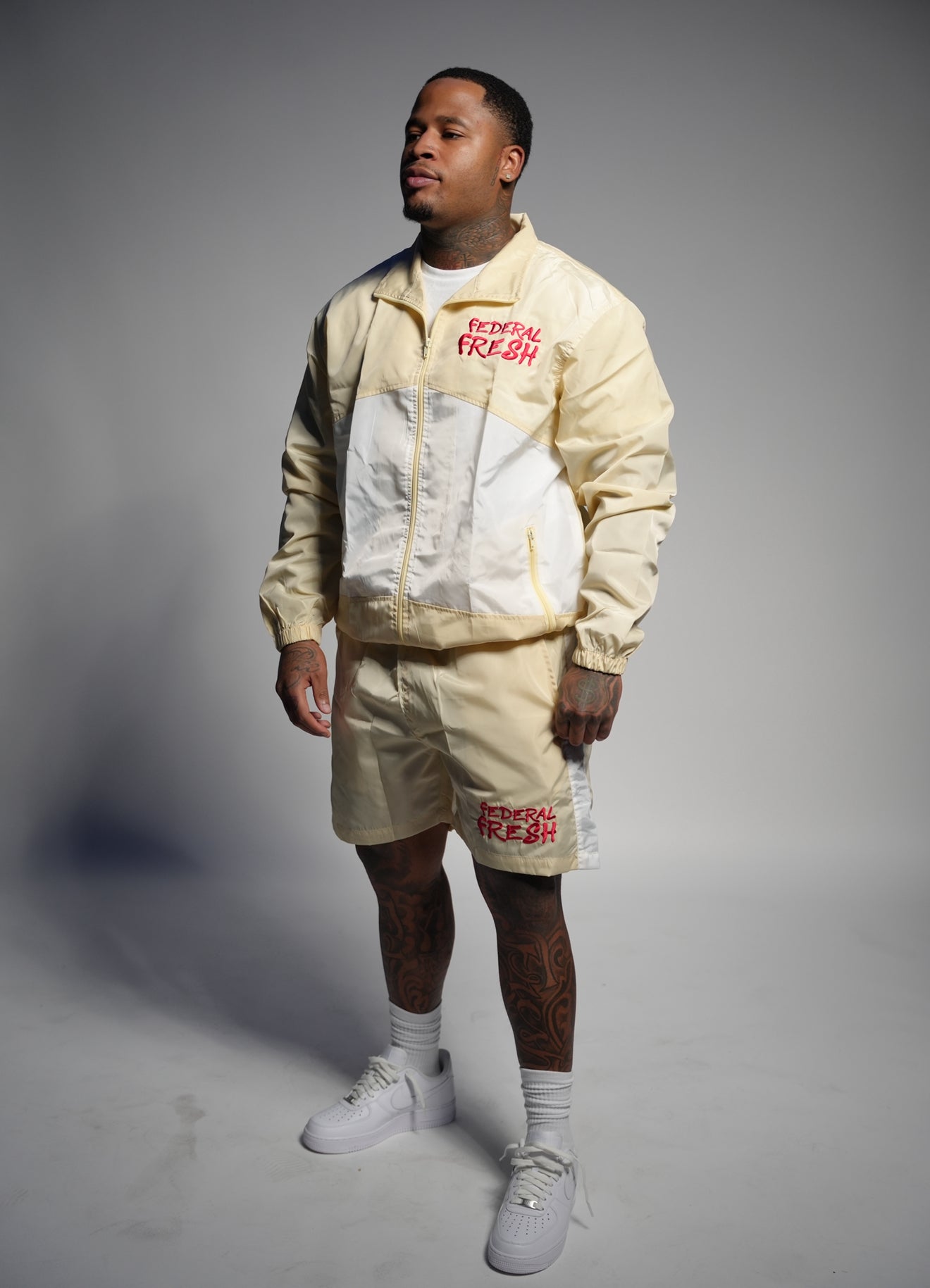 Creme and Red Federal Fresh Windbreaker Set