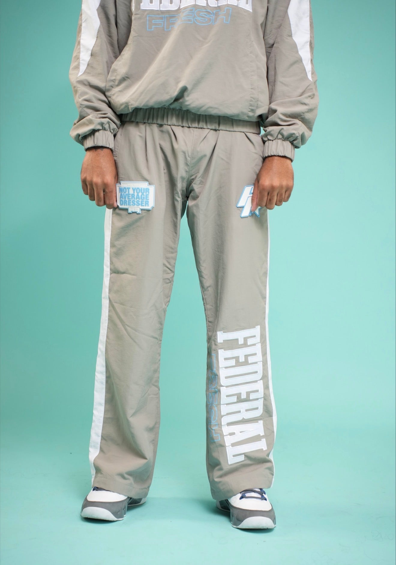 Grey and Blue Federal Fresh Windbreaker Pants