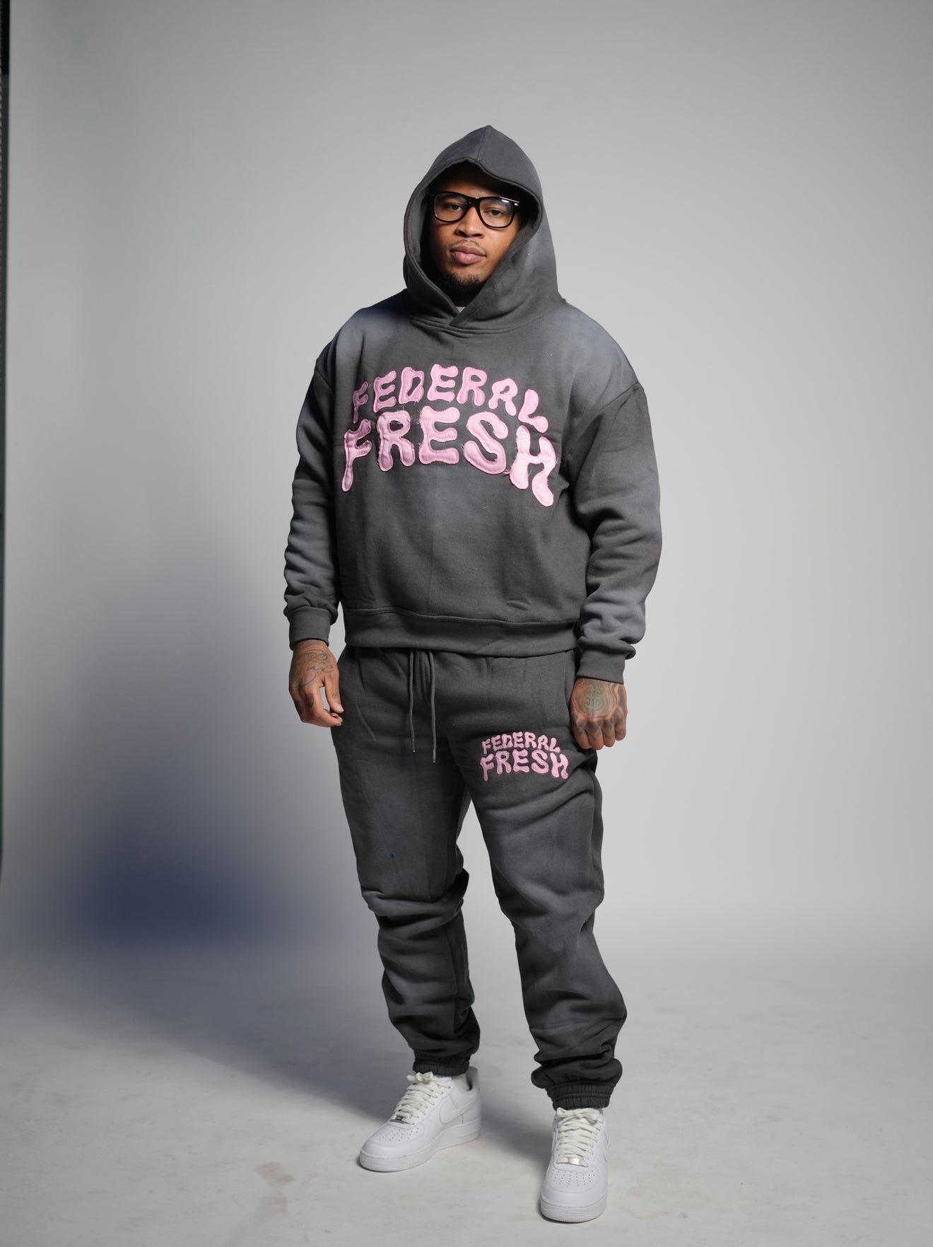 Acid Wash Grey and Pink Federal Fresh Hoodie