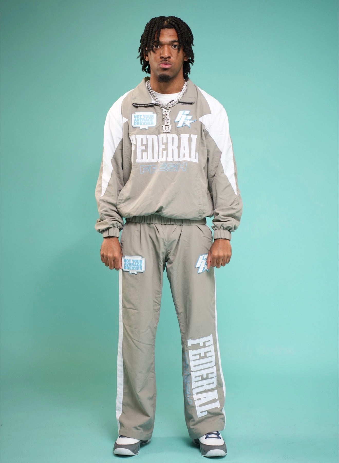 Grey and Blue Federal Fresh Windbreaker Jacket