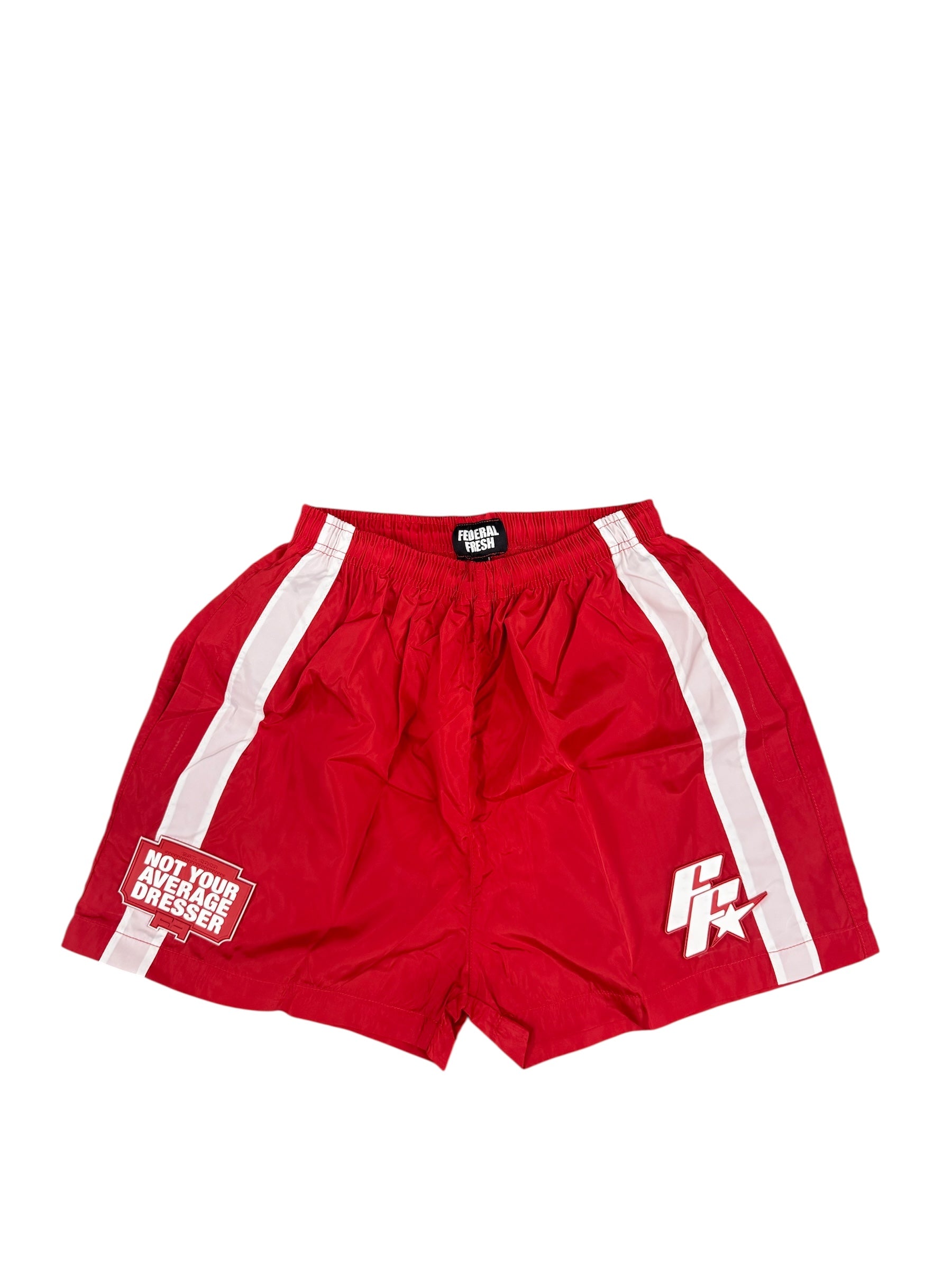 Red and White Federal Fresh Windbreaker Shorts