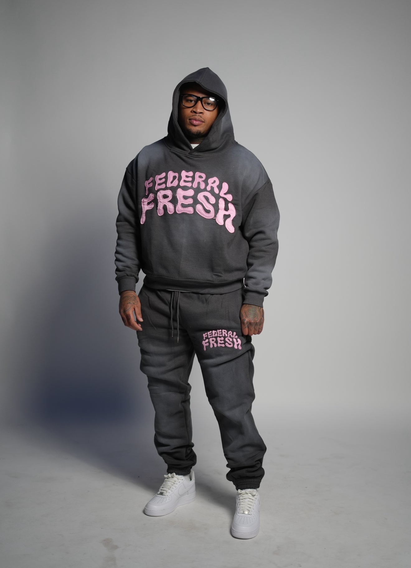 Acid Wash Grey and Pink Federal Fresh Hoodie