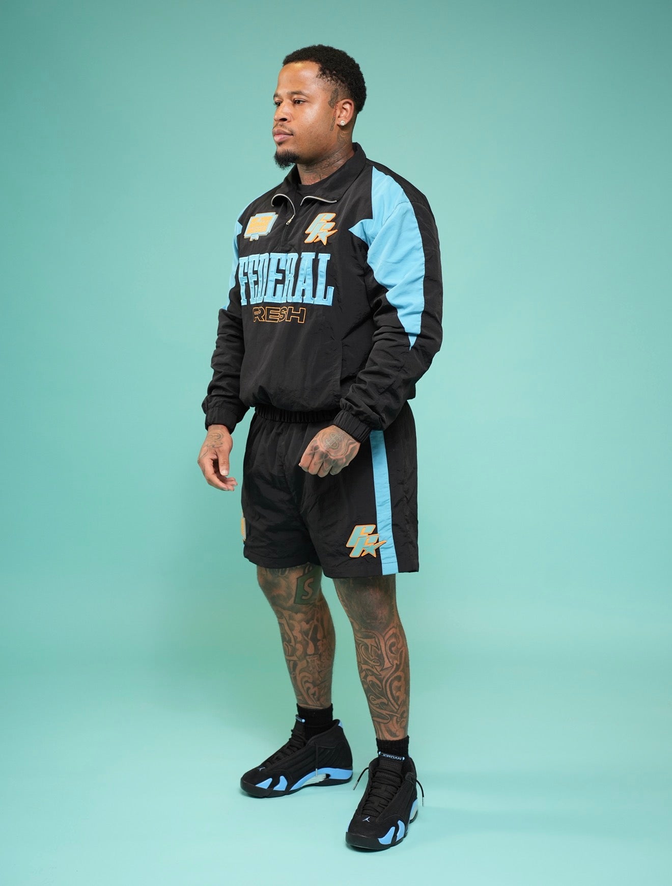 Black and Blue Federal Fresh Windbreaker Shorts
