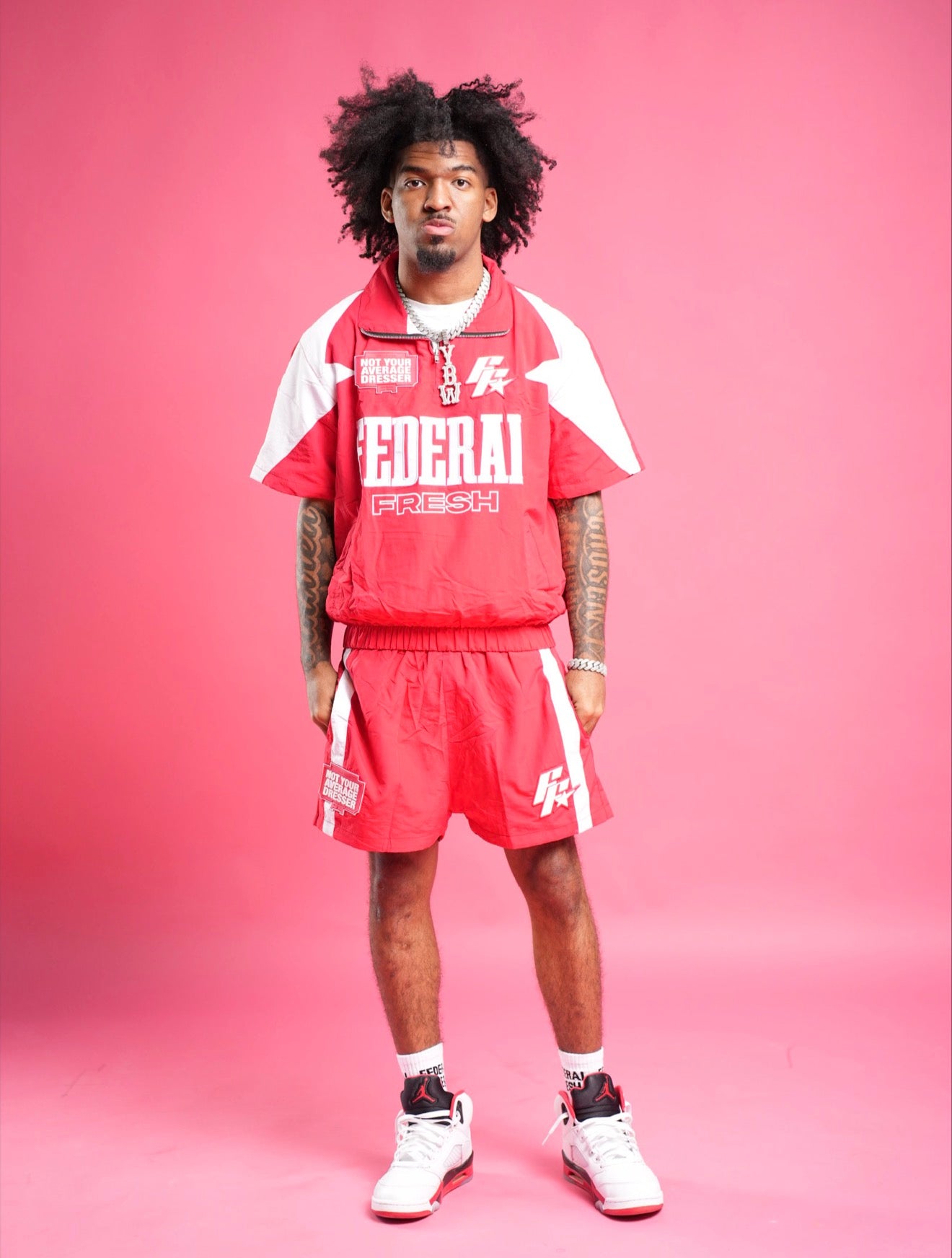 Red and White Federal Fresh Windbreaker Top