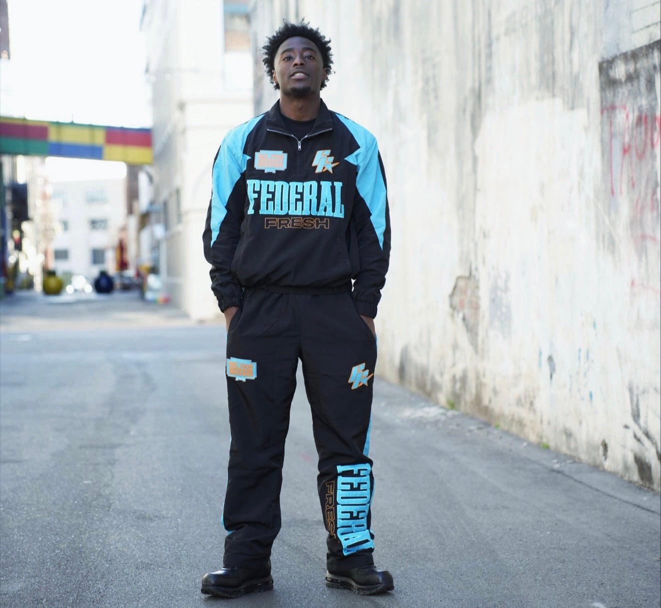 Black and Blue Federal Fresh Windbreaker Pants